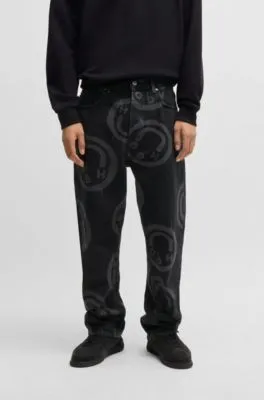 Jeans baggy fit negros con logos de Happy HUGO 