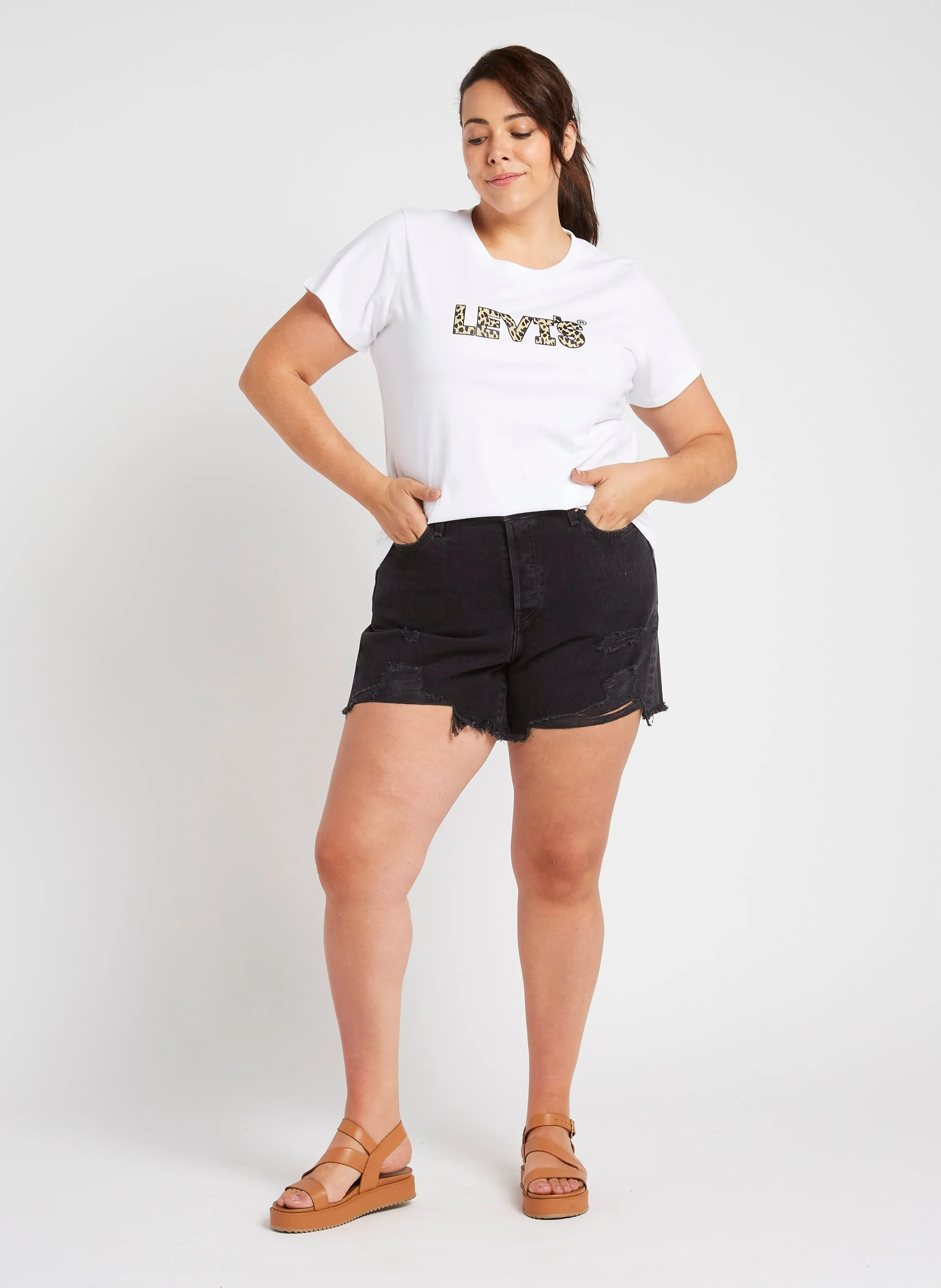 LEVI'S PL 501 HIGH RISE SHORT - Short vaquero de talle alto en negro