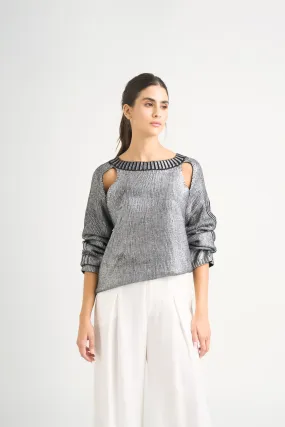 Sweater Star en tejido rectilíneo para mujer efecto metalizado
